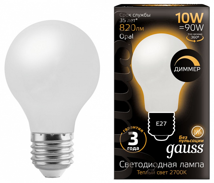 Лампа светодиодная gauss 1022 e27 10вт 2700k 102202110-d