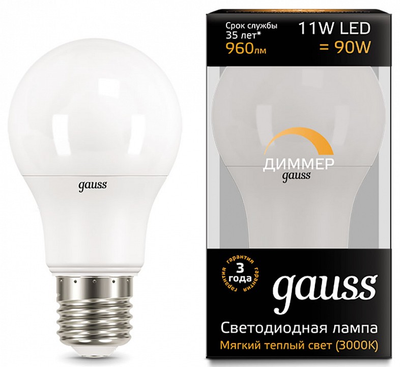 Лампа светодиодная gauss 1025 e27 11вт 3000k 102502111-d