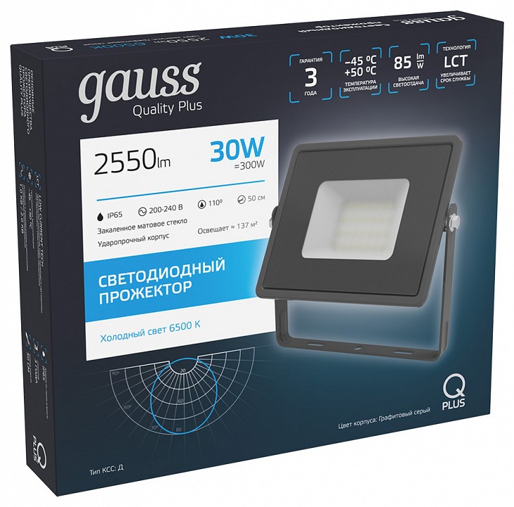 Настенно-потолочный прожектор gauss qplus 690511330