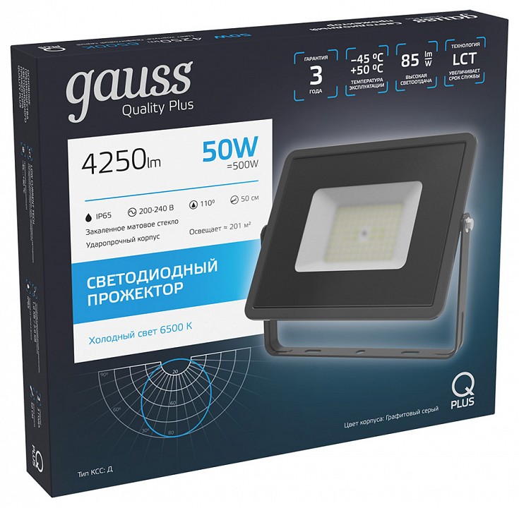 Настенно-потолочный прожектор gauss qplus 690511350