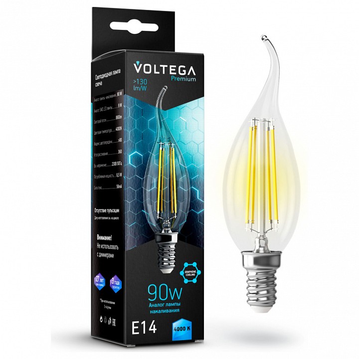 Лампа светодиодная voltega candle wind 9w graphene e14 7вт 4000k 7133