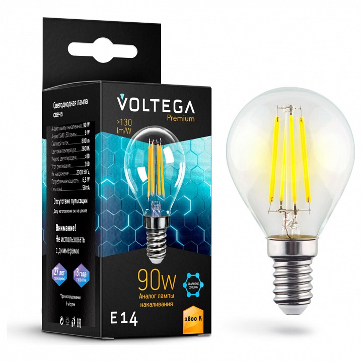 Лампа светодиодная voltega globe e14 9w graphene e14 7вт 2800k 7136