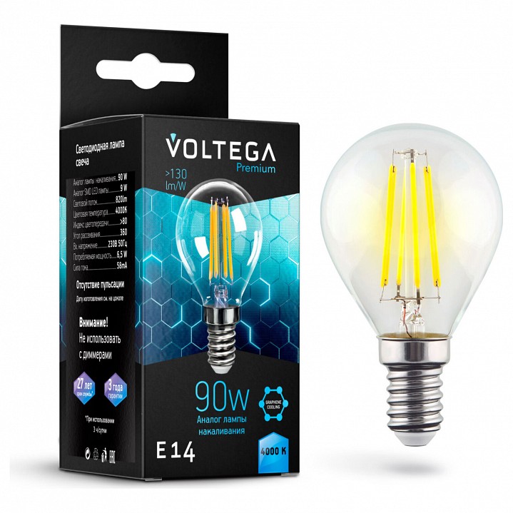 Лампа светодиодная voltega globe e14 9w graphene e14 7вт 4000k 7137