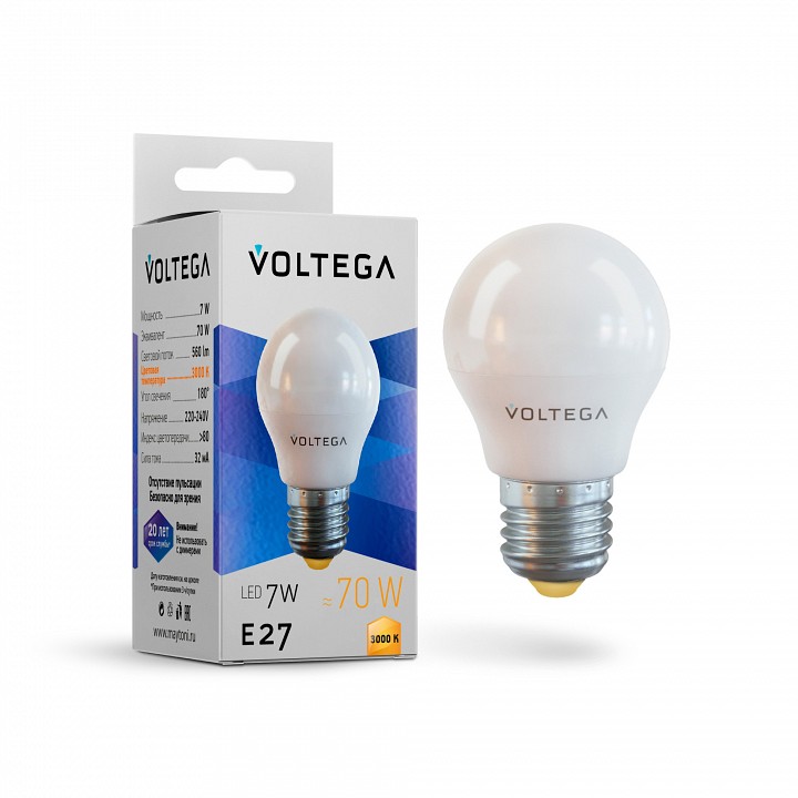 Лампа светодиодная voltega simple e27 7вт 3000k 7243