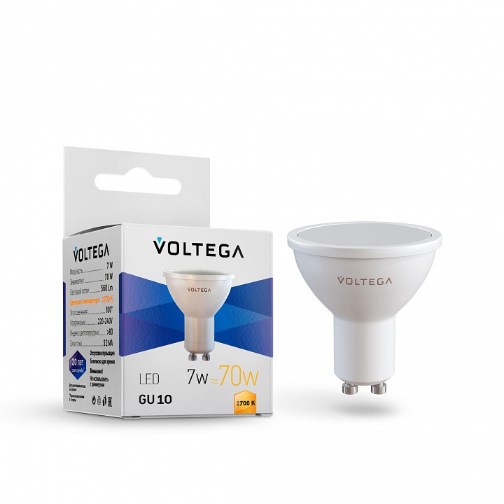 Лампа светодиодная voltega simple gu10 7вт 2700k 7247