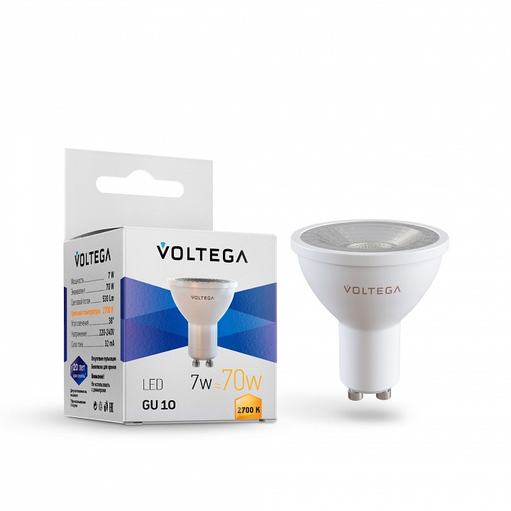 Лампа светодиодная voltega simple gu10 7вт 2700k 7252