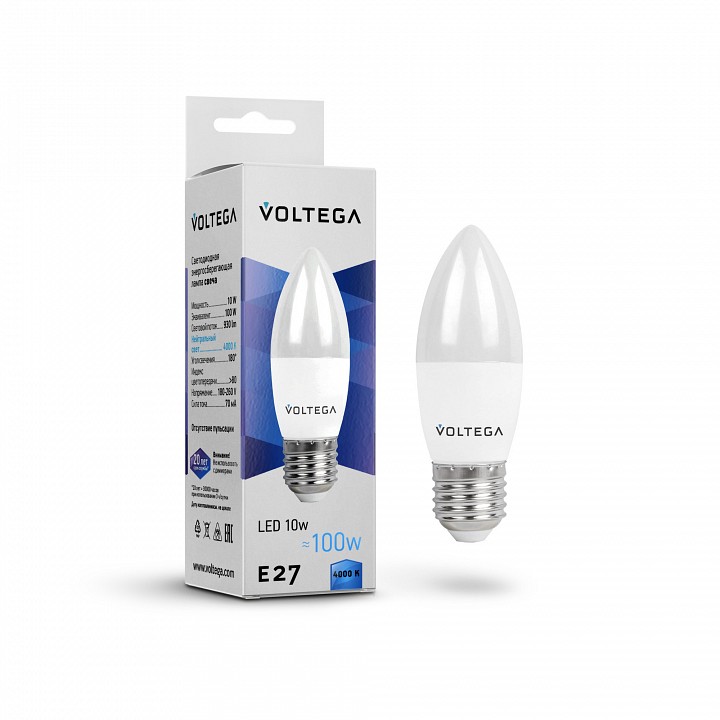 Лампа светодиодная voltega candle 10w e27 10вт 4000k 8452