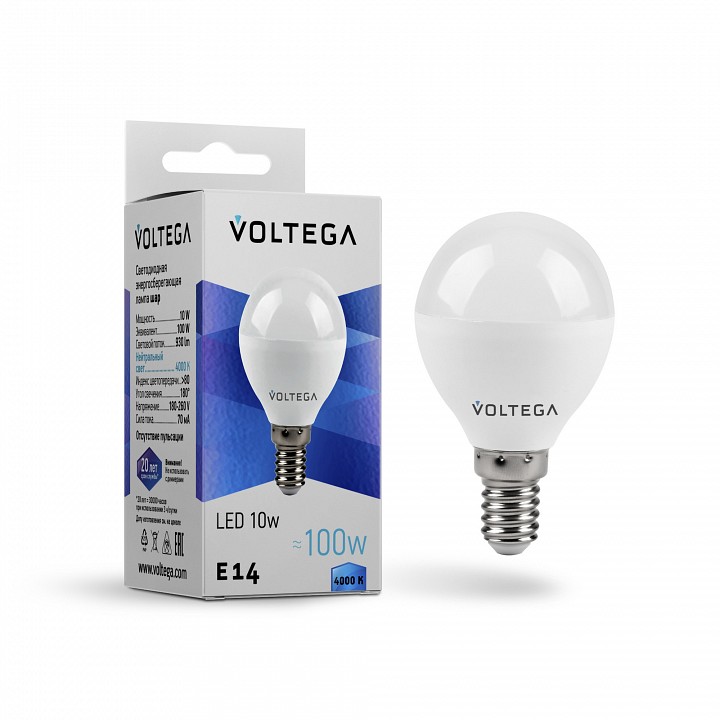 Лампа светодиодная voltega globe 10w e14 10вт 4000k 8454