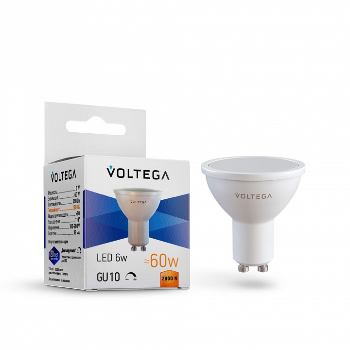 Лампа светодиодная voltega sofit dim gu10 gu10 6вт 2800k 8457