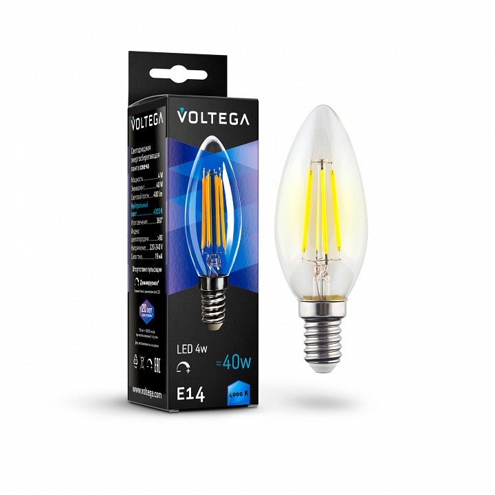Лампа светодиодная voltega candle dim 5w e14 5вт 4000k 8461
