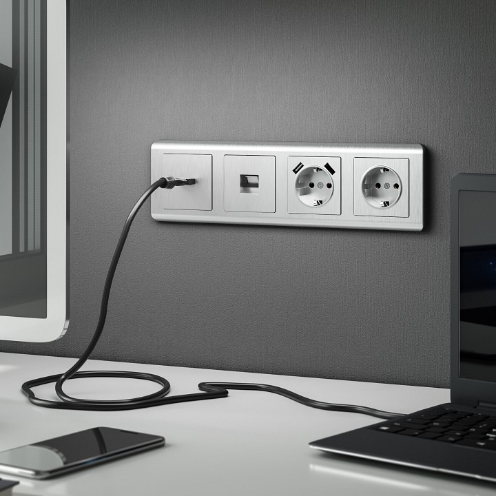 Розетка ethernet rj-45 без рамки werkel cеребряный рифленый w1181009