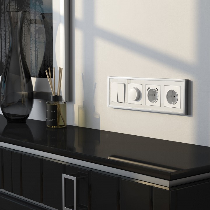 Рамка на 4 поста werkel baguette (белый/серебро) w0042850