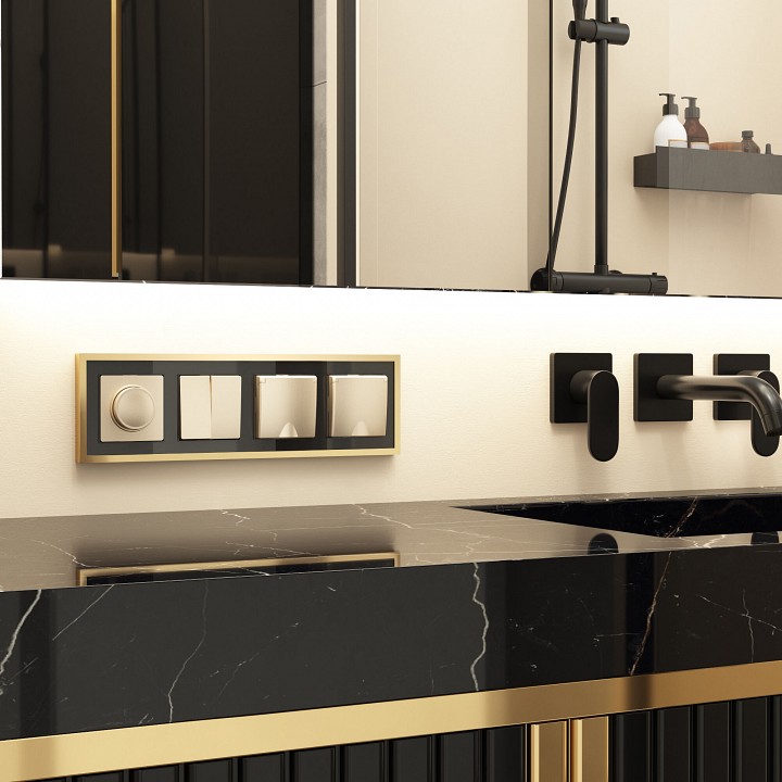 Рамка на 4 поста werkel baguette (черный/латунь) w0042852