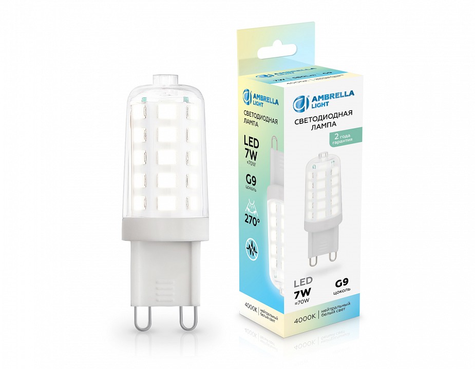 Лампа светодиодная ambrella light g9 g9 7вт 4000k 100704