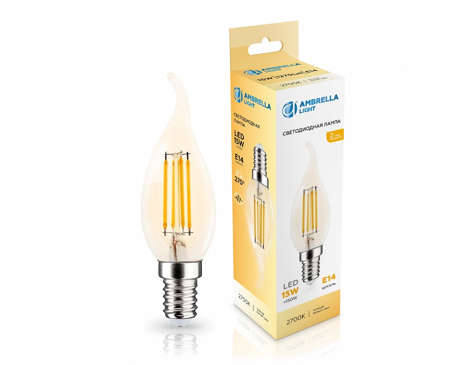 Лампа светодиодная ambrella light c35 e14 15вт 2700k 351523