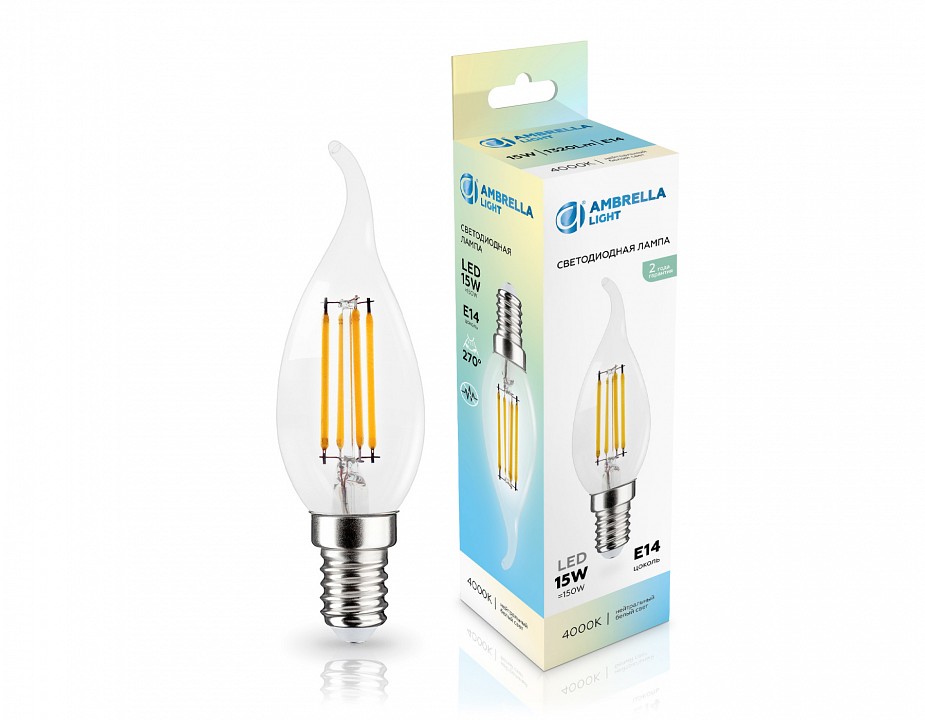 Лампа светодиодная ambrella light c35 e14 15вт 4000k 351524
