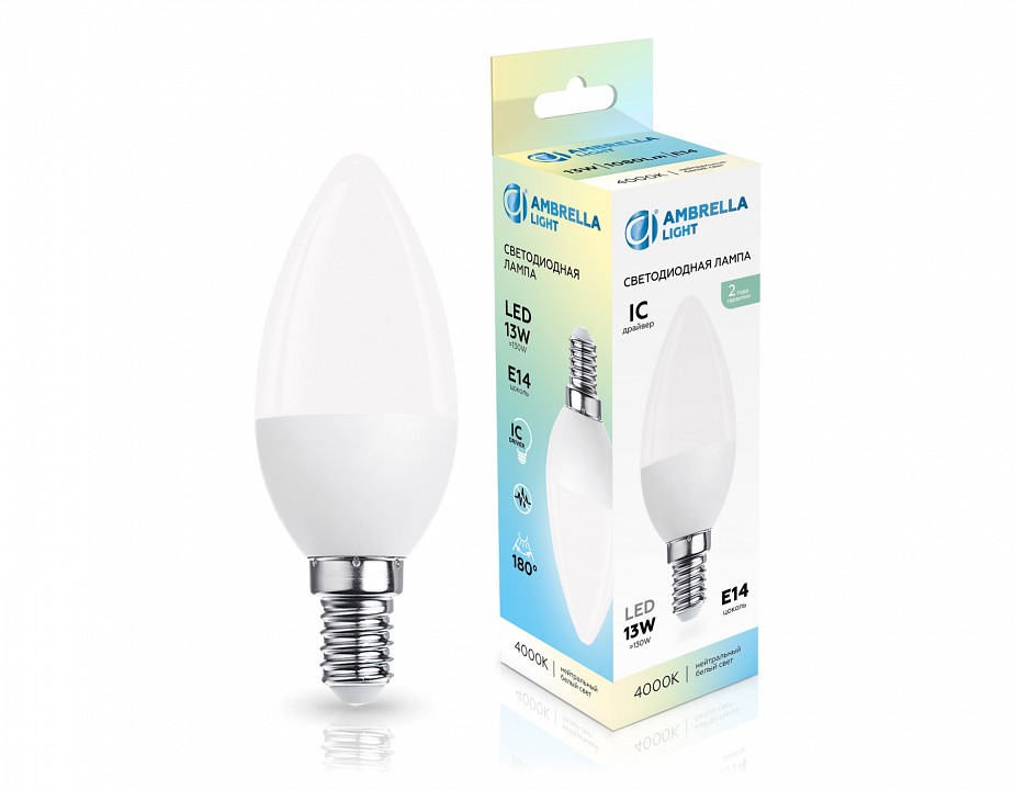 Лампа светодиодная ambrella light c37 e14 13вт 4000k 371314