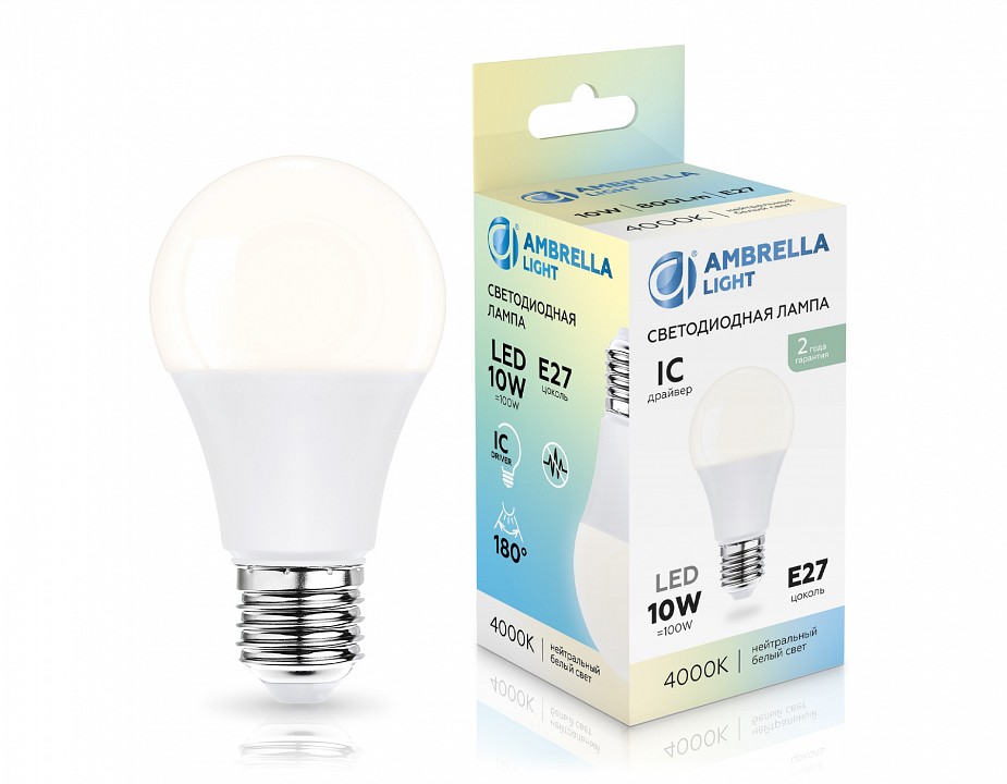 Лампа светодиодная ambrella light a60 e27 10вт 4000k 601004
