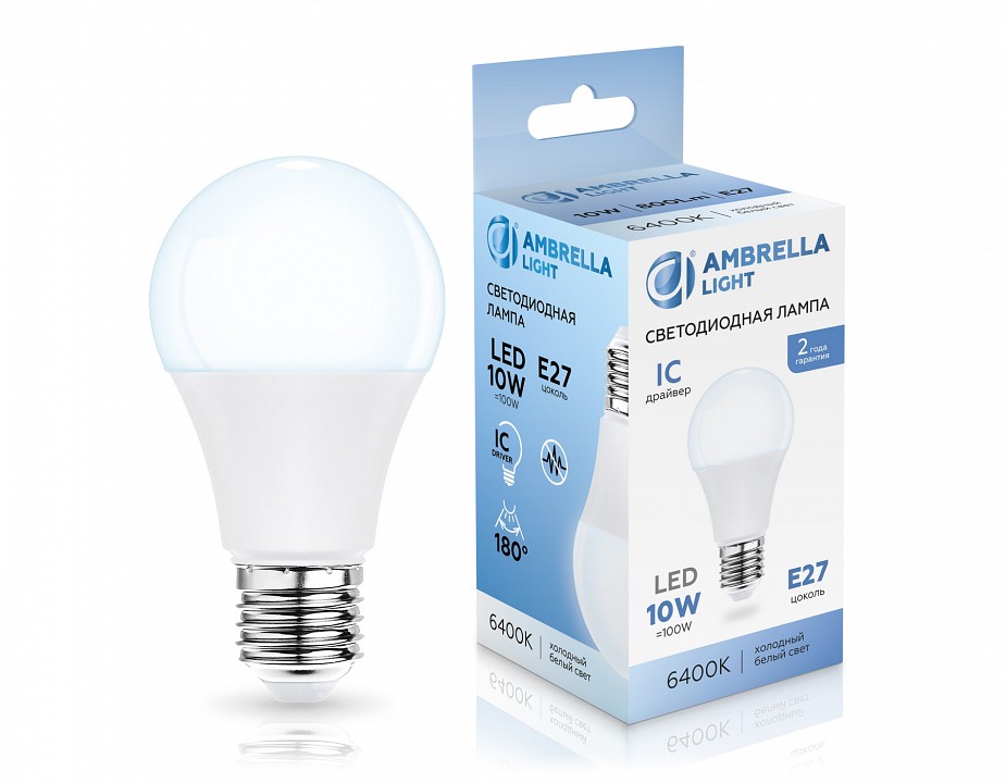 Лампа светодиодная ambrella light a60 e27 10вт 6400k 601006