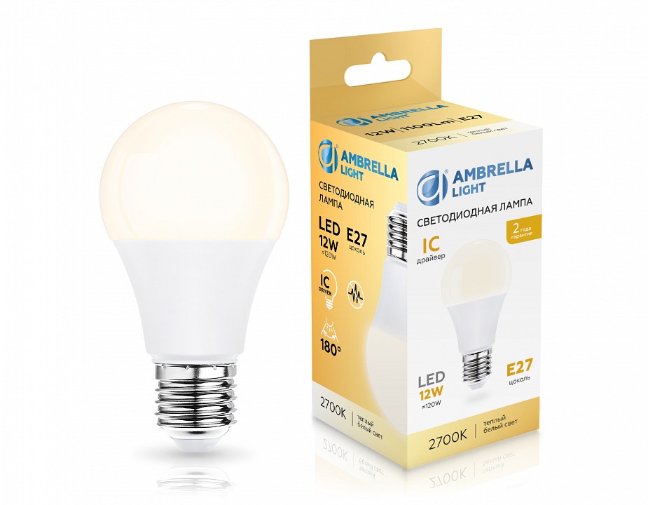 Лампа светодиодная ambrella light a60 e27 12вт 2700k 601203