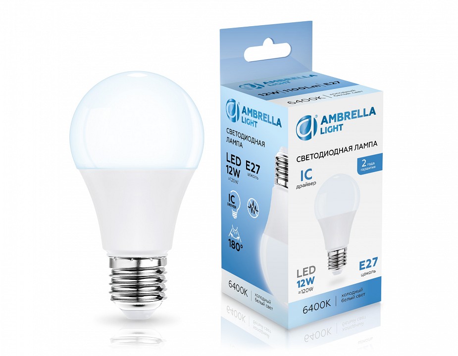 Лампа светодиодная ambrella light a60 e27 12вт 6400k 601206
