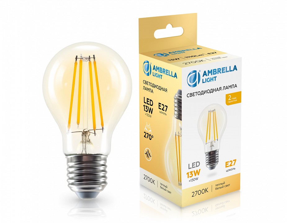 Лампа светодиодная ambrella light a60 e27 13вт 2700k 601313