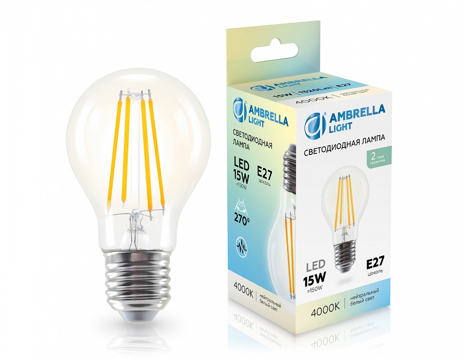 Лампа светодиодная ambrella light a60 e27 15вт 4000k 601514