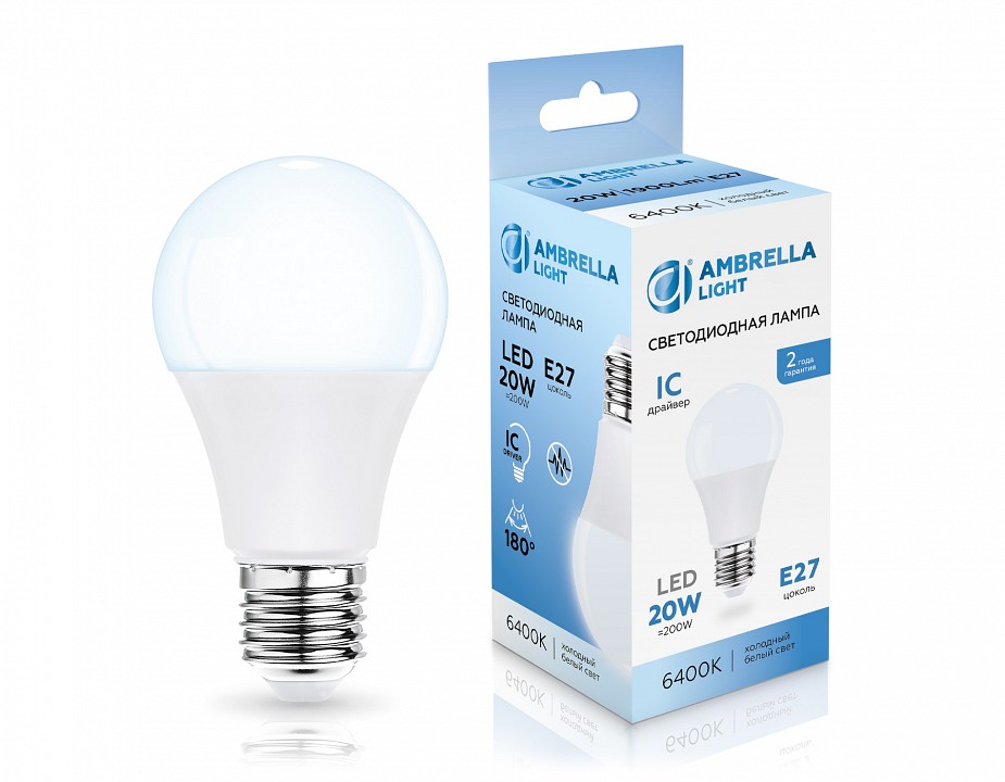 Лампа светодиодная ambrella light a60 e27 20вт 6400k 602006