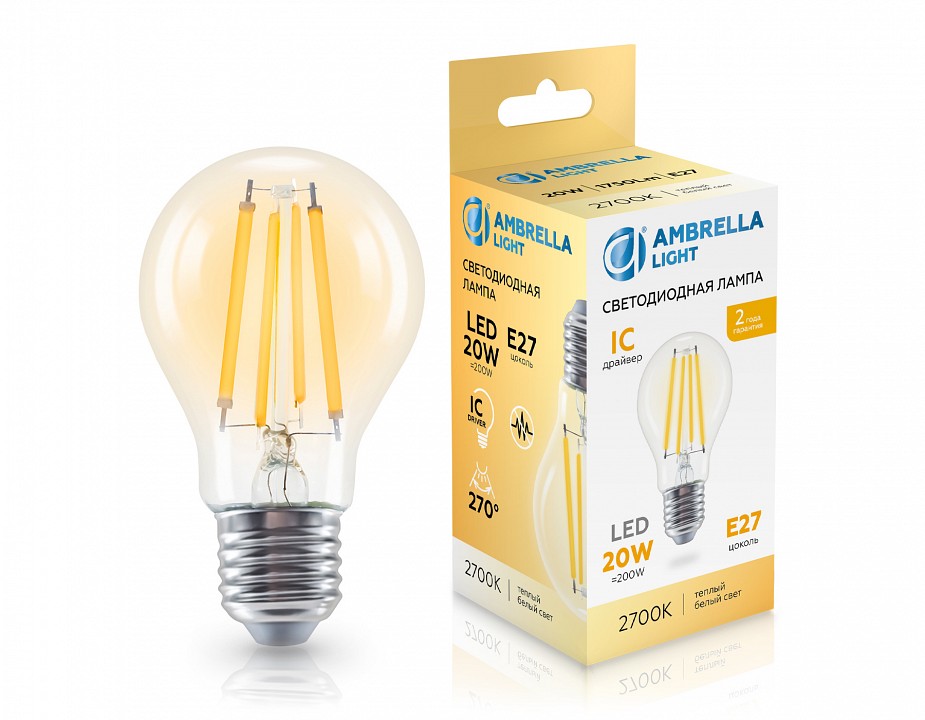 Лампа светодиодная ambrella light a60 e27 20вт 2700k 602013