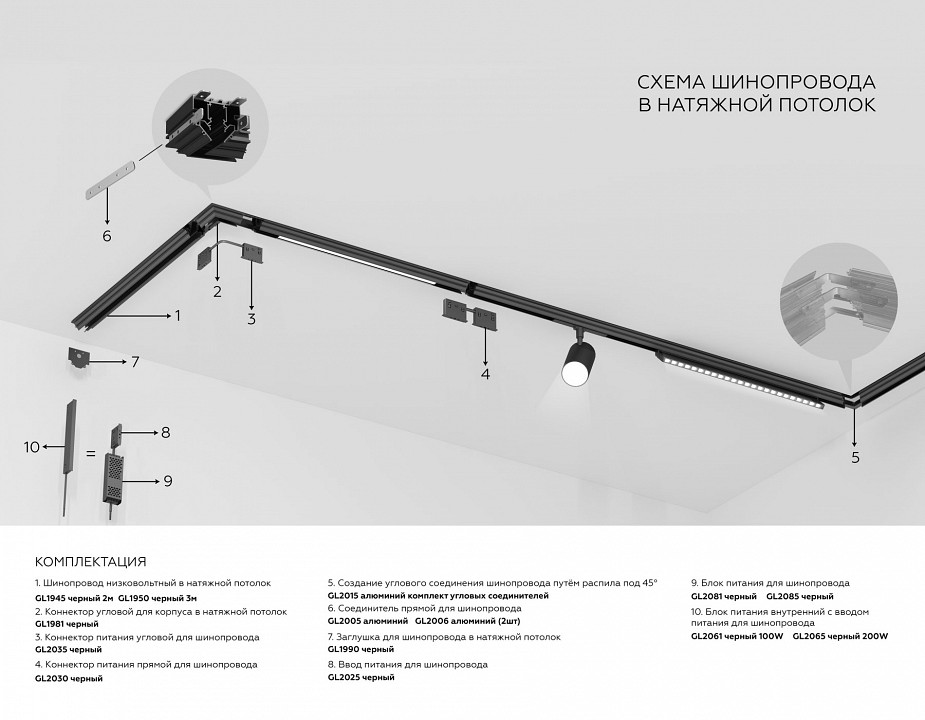 Трек встраиваемый ambrella light track system gl1950