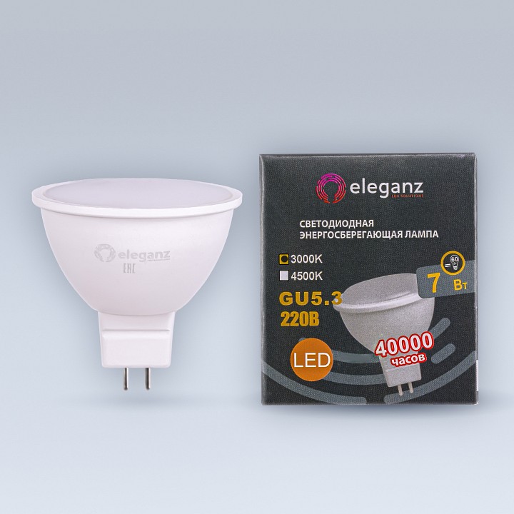 Лампа светодиодная eleganz  gu5.3 7вт 3000k 1344