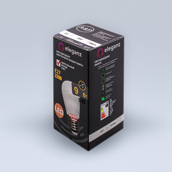 Лампа светодиодная eleganz  e27 9вт 4500k 1405