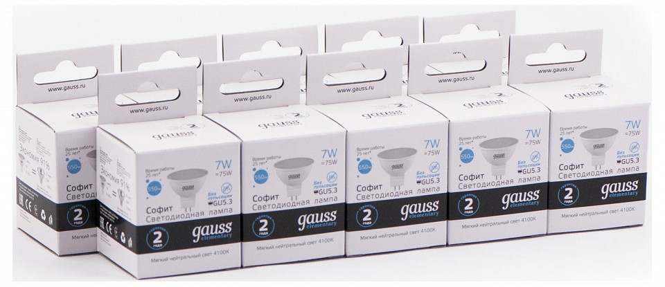 Лампа светодиодная gauss софит gu5.3 7вт 4100k 13527
