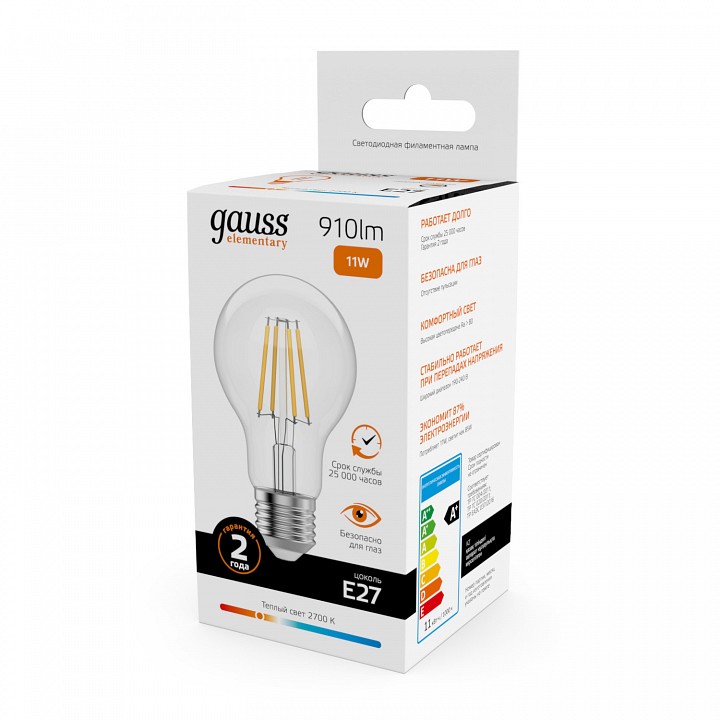 Лампа светодиодная gauss filament elementary e27 11вт 2700k 22211