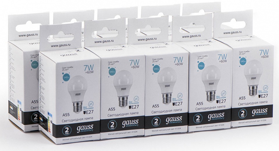 Лампа светодиодная gauss led elementary a60 e27 7вт 4100k 23227a