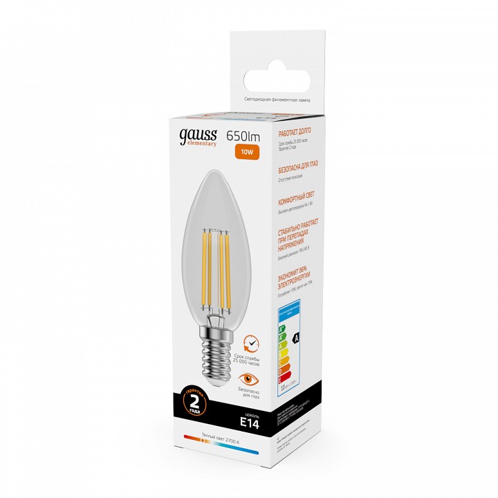 Лампа светодиодная gauss filament elementary e14 10вт 2700k 32110