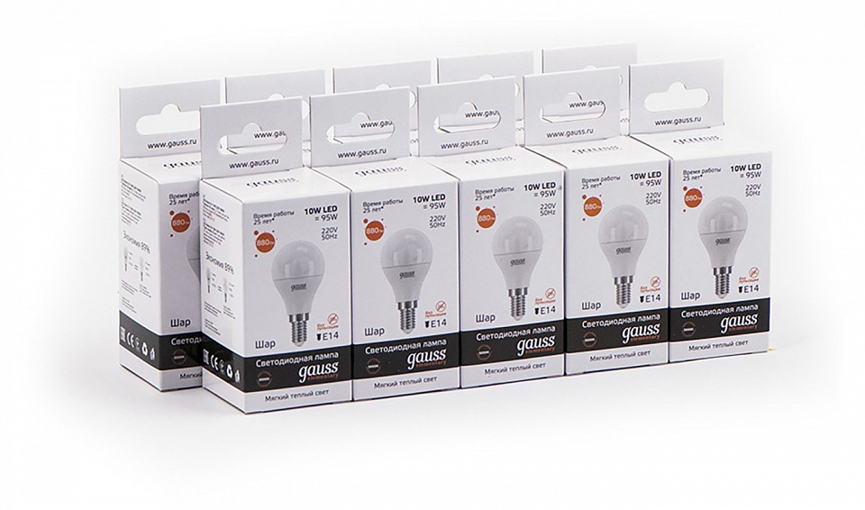 Лампа светодиодная gauss led elementary globe e14 10вт 3000k 53110