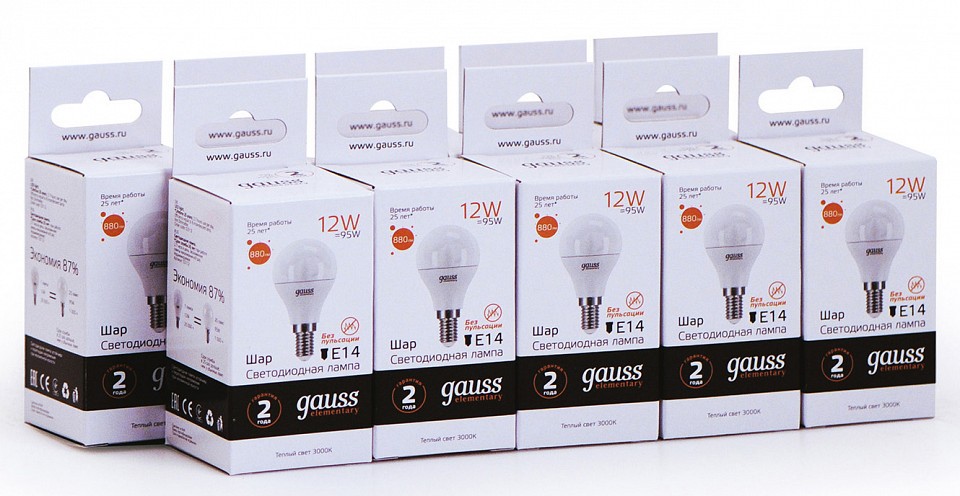Лампа светодиодная gauss led elementary e14 12вт 3000k 53112