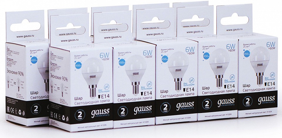 Лампа светодиодная gauss led elementary globe e14 6вт 4100k 53126