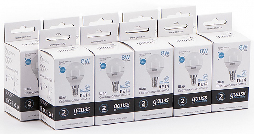 Лампа светодиодная gauss led elementary globe e14 8вт 4100k 53128