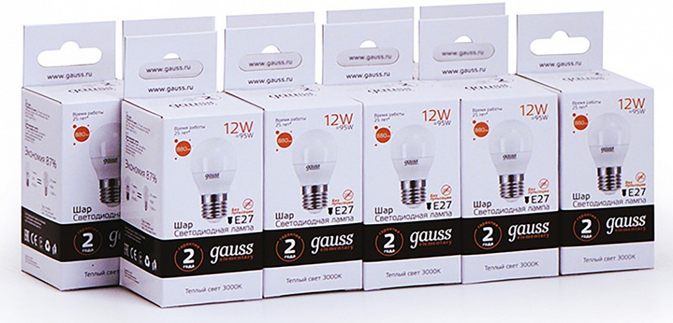 Лампа светодиодная gauss led elementary e27 12вт 3000k 53212