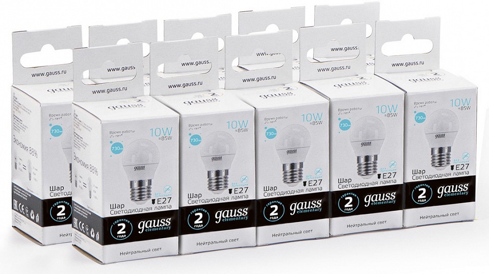 Лампа светодиодная gauss led elementary globe e27 10вт 4100k 53220