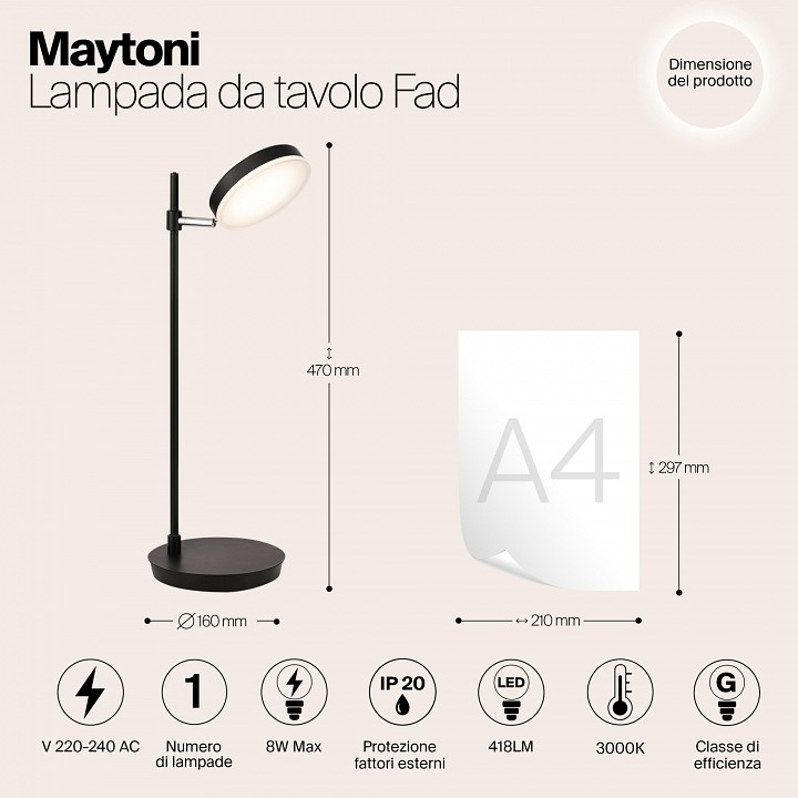 Настольная лампа офисная maytoni fad mod070tl-l8b3k