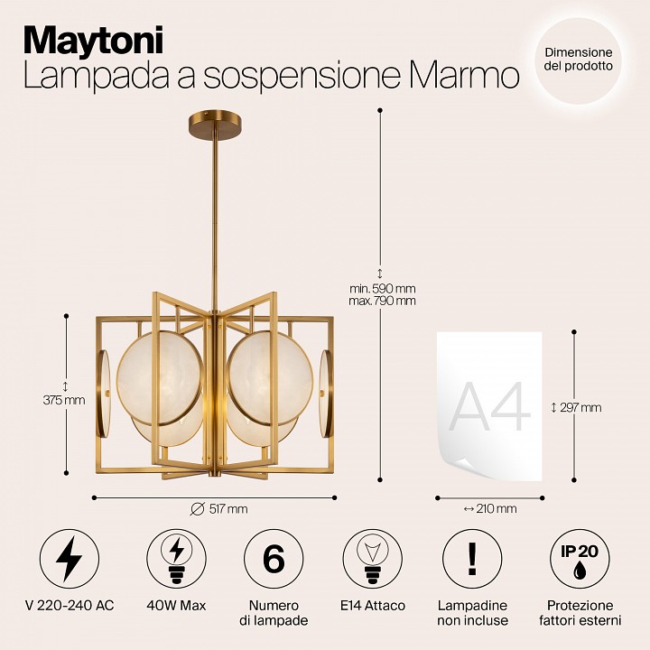 Люстра на штанге maytoni marmo mod099pl-06g