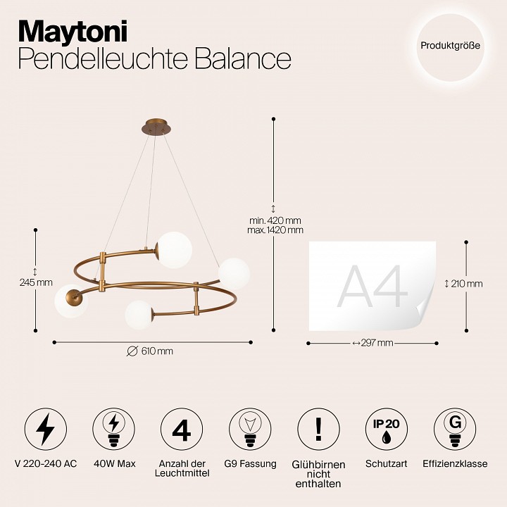 Подвесная люстра maytoni balance mod317pl-04g