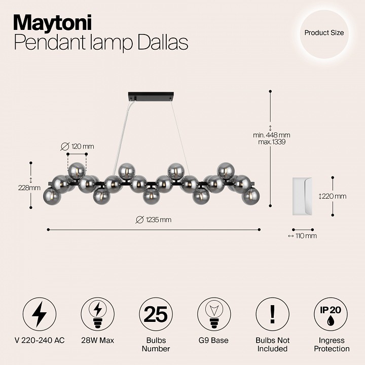 Подвесная люстра maytoni dallas mod547pl-25b