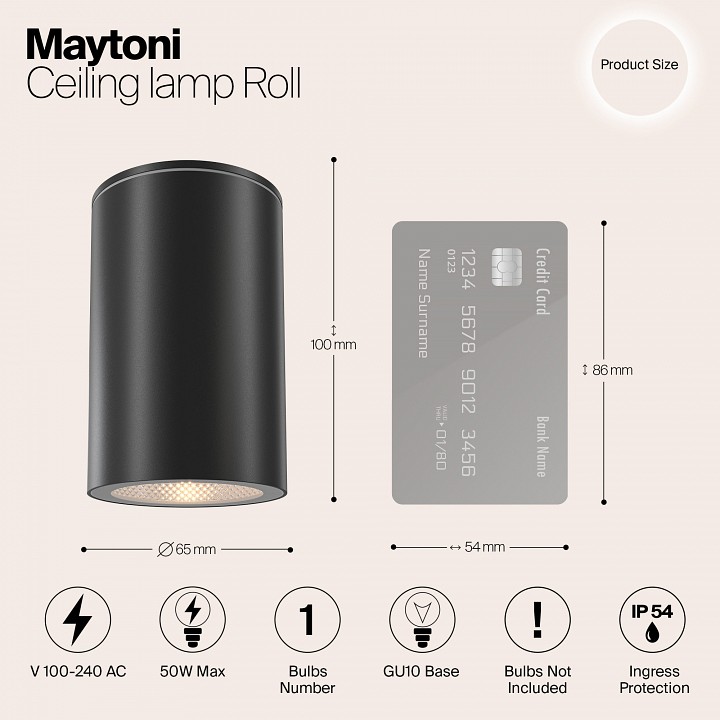 Накладной светильник maytoni roll o307cl-01b