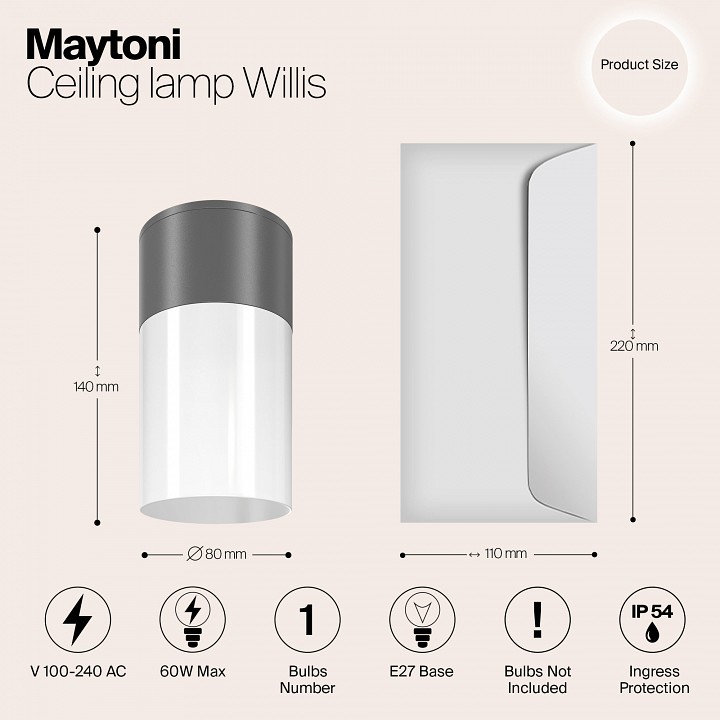 Накладной светильник maytoni willis o418cl-01gr