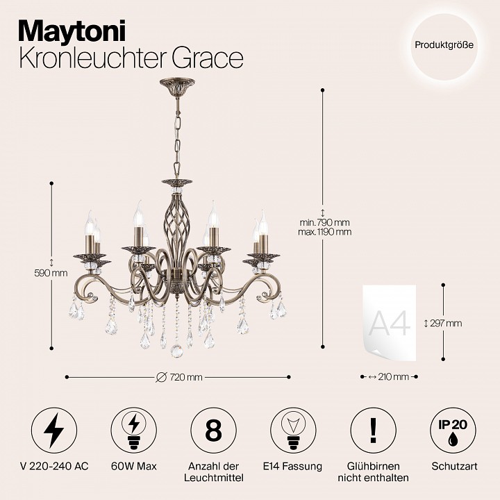 Подвесная люстра maytoni grace rc247-pl-08-r