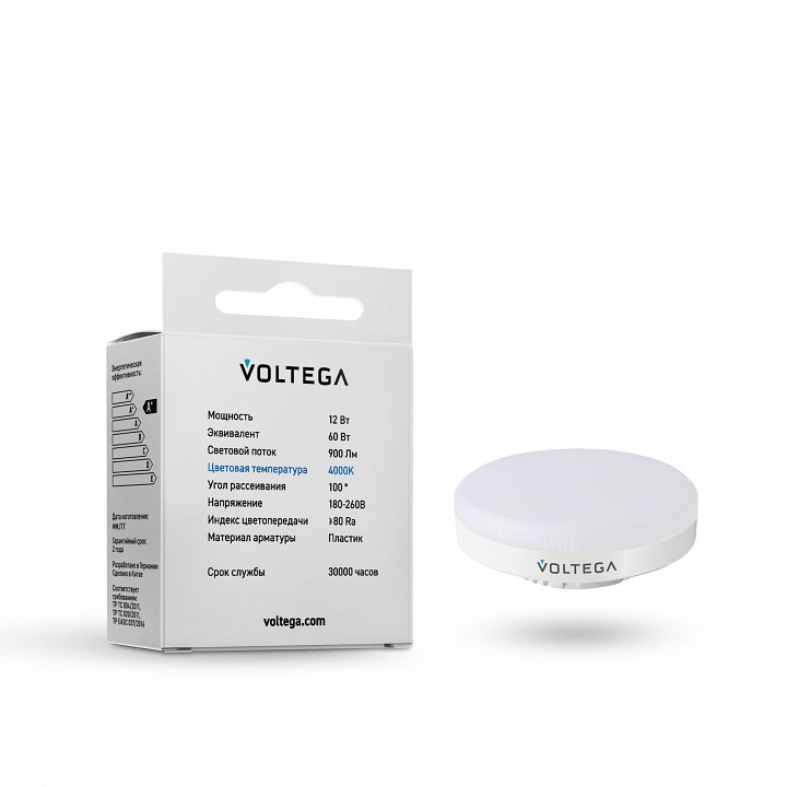 Лампа светодиодная voltega gx53 12w gx53 12вт 4000k 7775
